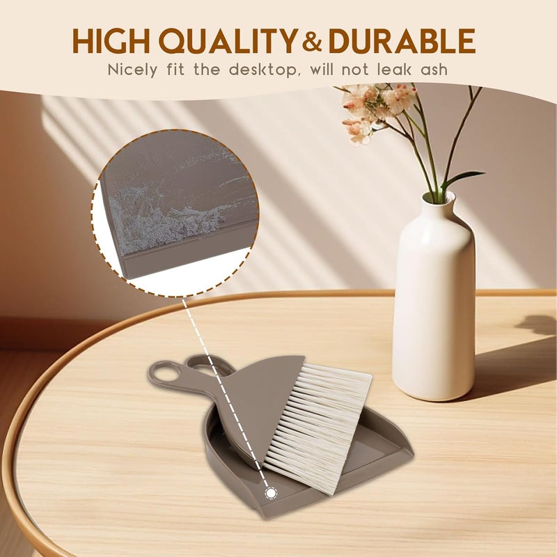 ThinkLearn 2PCS Small Broom and Dustpan Set, Mini Dust Pan and Brush, Hand Whisk for Pets, Kids, Desk, Home, Camping, Brown Cleaning Supplies - Image 4